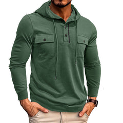Hearujoy Vintage Men Cotton Hoodie Sweatshirt Fall Casual Loose Long Sleeve Sports Pocket Hooded Pullovers Fashion Solid Tops Streetwear