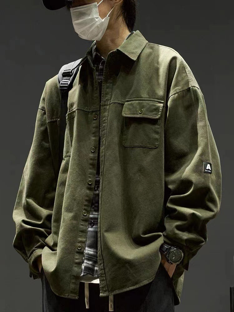 Hearujoy American Retro Shirt For Men Safari Style 100% Cotton Long Sleeve Tops Casual Vintage Loose Oversize Shirts Autumn Streetwear