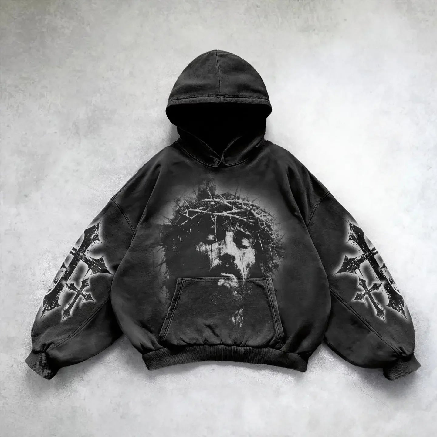 Hearujoy  Men Street Vintage High Street Hooded Sweatshirt Casual and Comfortable for All Seasons Plus Size Loose Print Y2k Punk Style