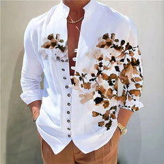 Hearujoy Vintage 3D Print Shirt Mens Long Sleeve Stand Collar Loose Casual Top Streetwear Spring Autumn Fashion Retro Shirts For Men