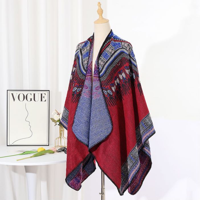 Hearujoy Ethnic Style Slit Thick Shawl Men Travel Photography Warm Scarf Vintage Poncho Fashion Cape Outwear Cloak Streetwear Unisex