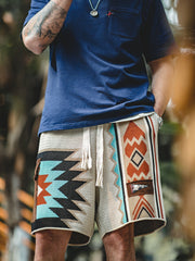 Hearujoy American Vintage Navajo Knit Shorts Summer Mens Ethnic Style Patchwork Pocket Short Trousers Summer Breathable Loose Shorts