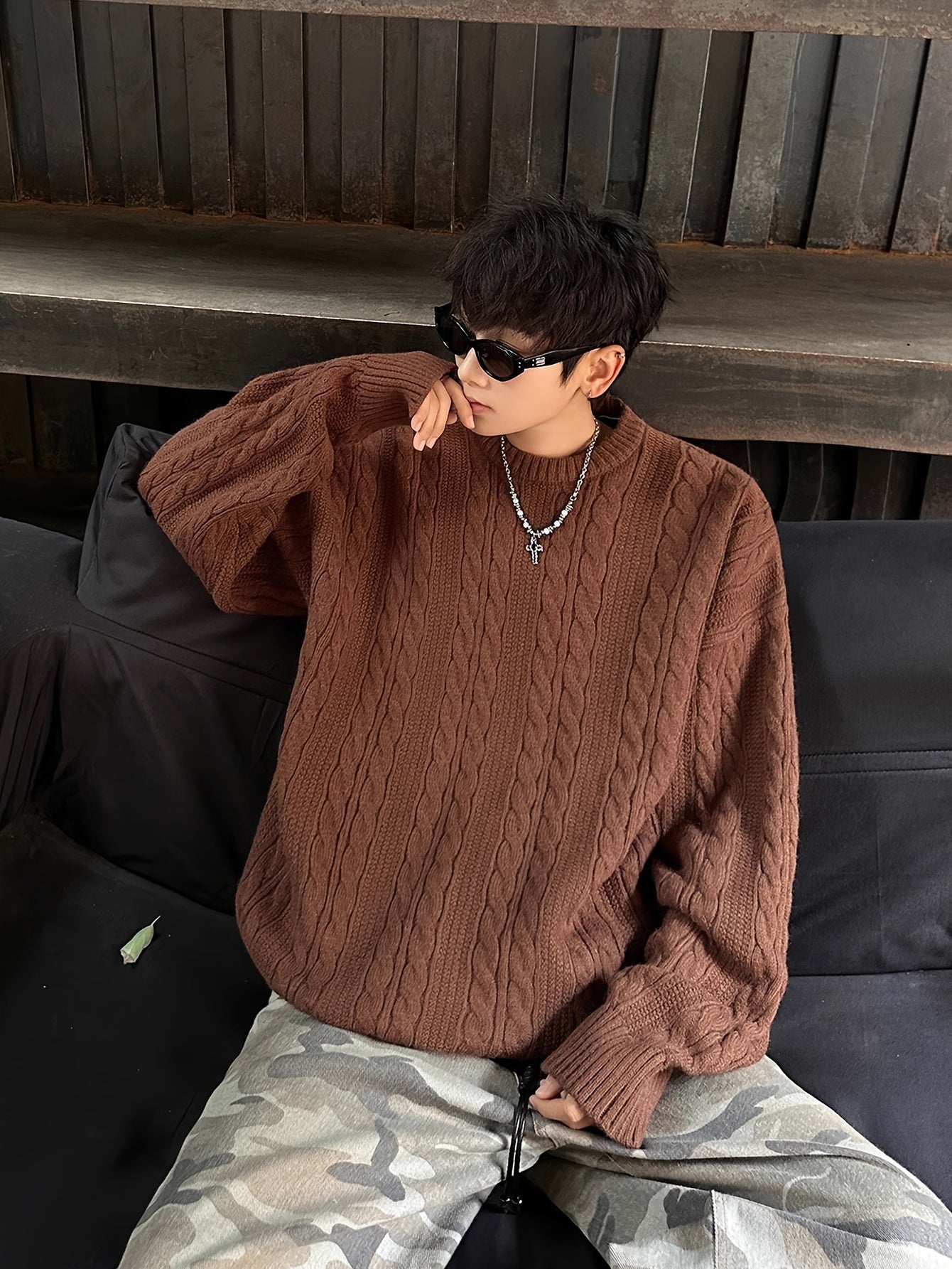 Hearujoy Men's Cozy Cable Knit Sweater - Casual, Loose-Fit, Thick & Warm for Fall/Winter, Solid Color