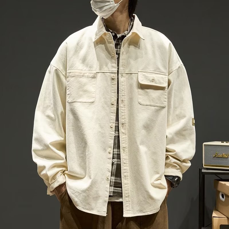 Hearujoy American Retro Shirt For Men Safari Style 100% Cotton Long Sleeve Tops Casual Vintage Loose Oversize Shirts Autumn Streetwear