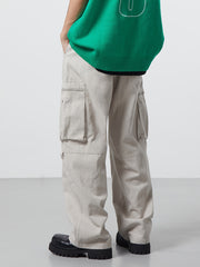 Hearujoy [1pc Men'S Loose-Fit Cargo Pants] Men'S Loose-Fit Cargo Pants, Polyester Solid Color Street Style, Regular Length, Non-Stretch Woven Fabric, with Multiple Pockets for All-Season Casual Wear