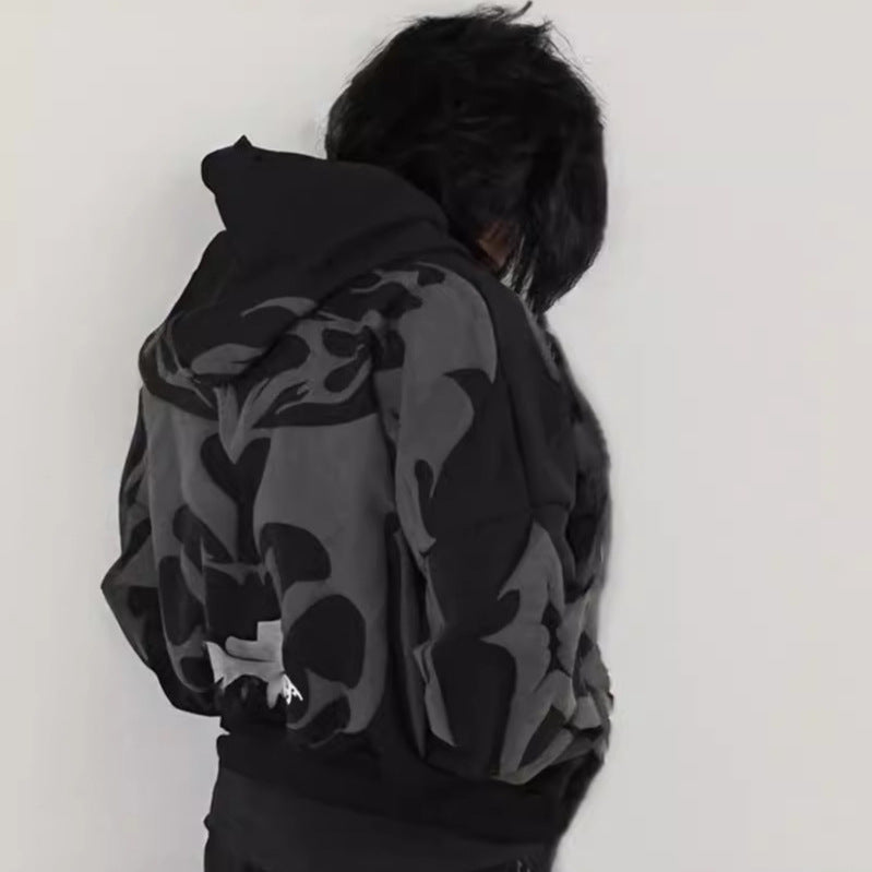 Hearujoy  Y2K Dark Men's and Women's Gothic Printed Zipper Hoodie New Autumn and Winter Warm