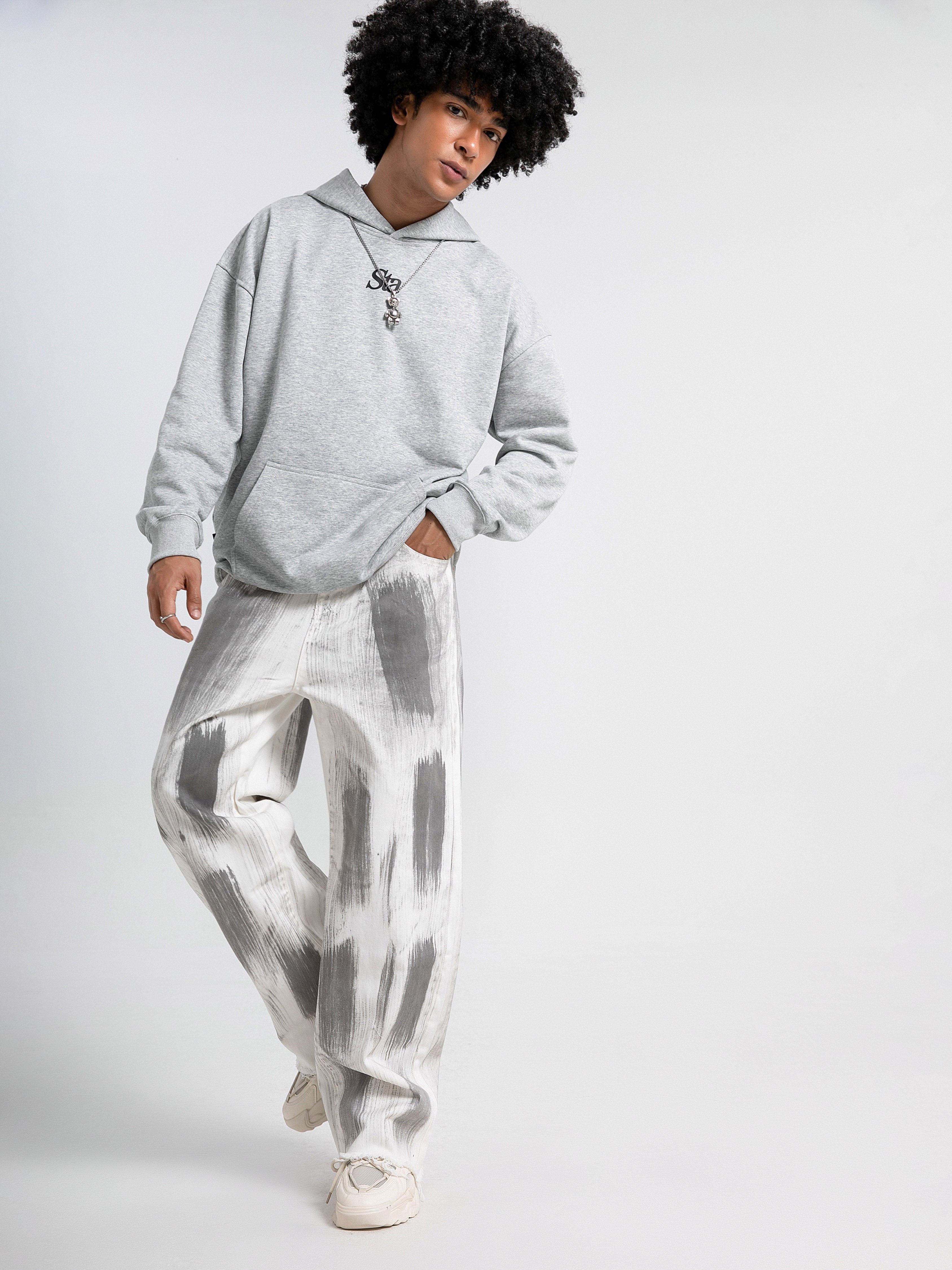 Hearujoy [New Loose Fitting Straight Jeans] Men's Denim New Street Trend Loose Fitting Straight Leg Wide Leg Jeans, Men's American Street Dance Skateboard Design, Casual Pants