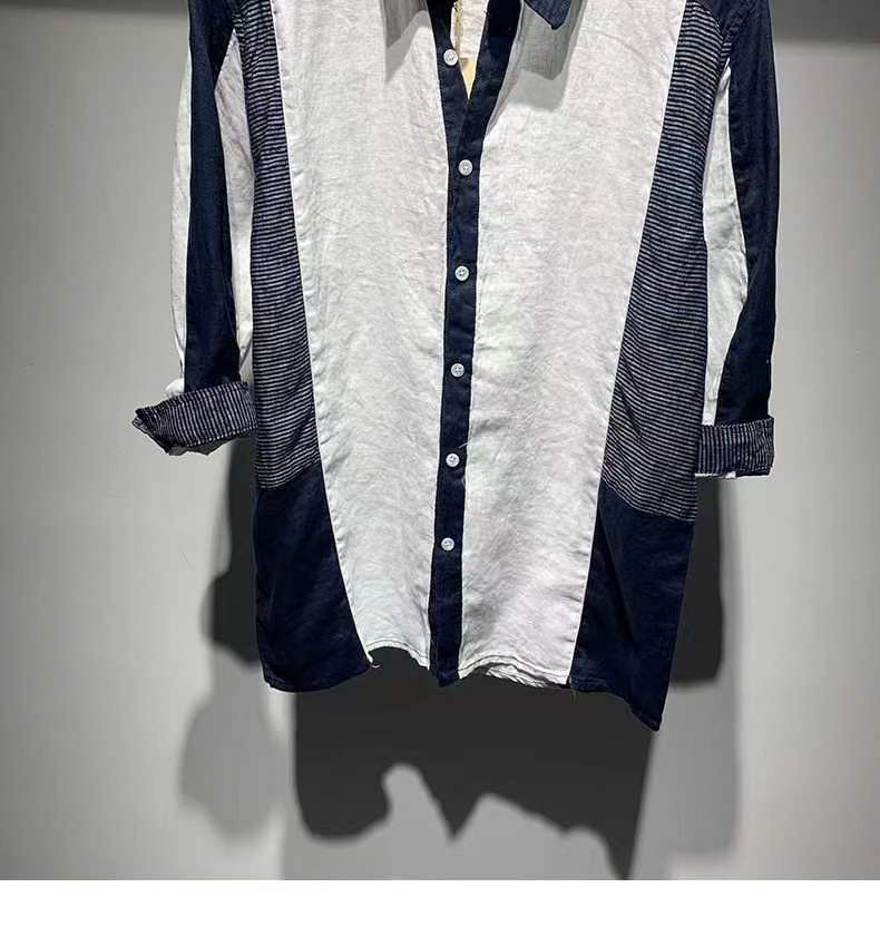 Hearujoy Fashion Patchwork Cotton Linen Shirts For Men Half sleeve Turn-down Collar Loose Tops Summer Vintage Casual Shirt Streetwear