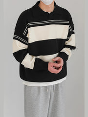 Hearujoy Men's Preppy Striped Knit Shirt - Casual Long Sleeve, Loose Fit for Spring/Fall