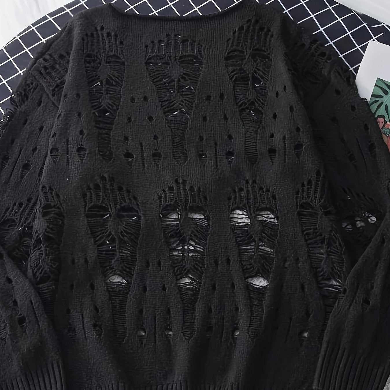 Hearujoy Semi-Transparent Mesh Autumn Sweater - Men's Casual Fashion Turtleneck - Solid Color Hollow Knitted