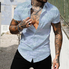 Hearujoy 3D Digital Geometric Tropical Print Shirt Men Short sleeve Lapel Casual Top Summer New Fashion Vintage Shirts Clothing Male