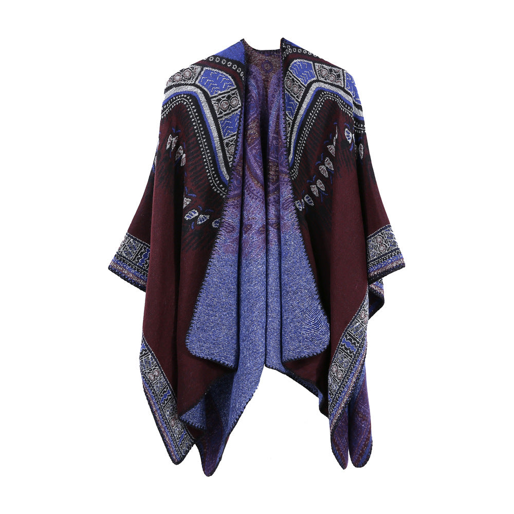 Hearujoy Ethnic Style Slit Thick Shawl Men Travel Photography Warm Scarf Vintage Poncho Fashion Cape Outwear Cloak Streetwear Unisex