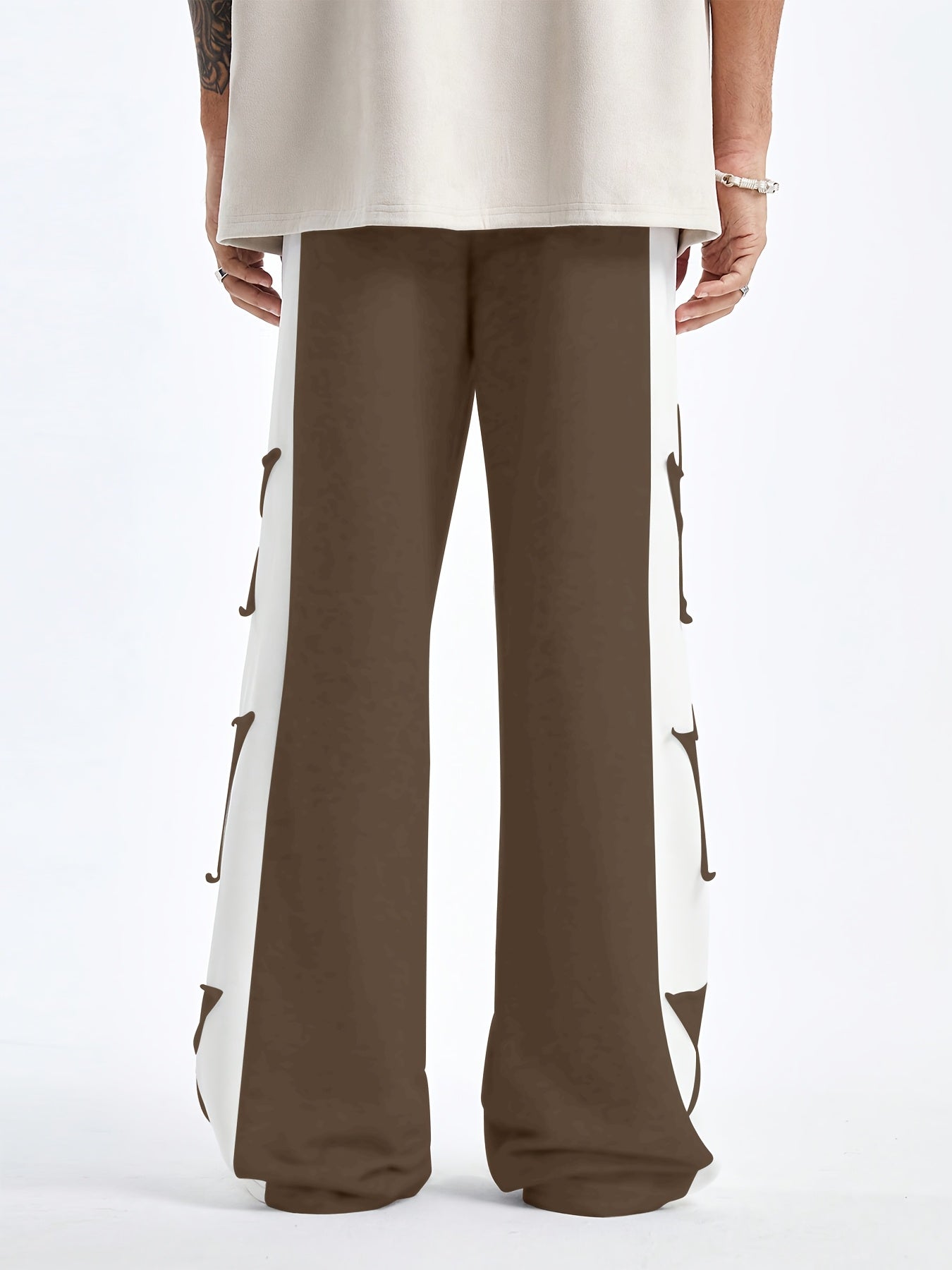 Hearujoy Star Pattern Contrast Trousers, High Street Style Casual Loose Sports Pants with Stitching Detail, Machine Washable Polyester, Daily, Polyester