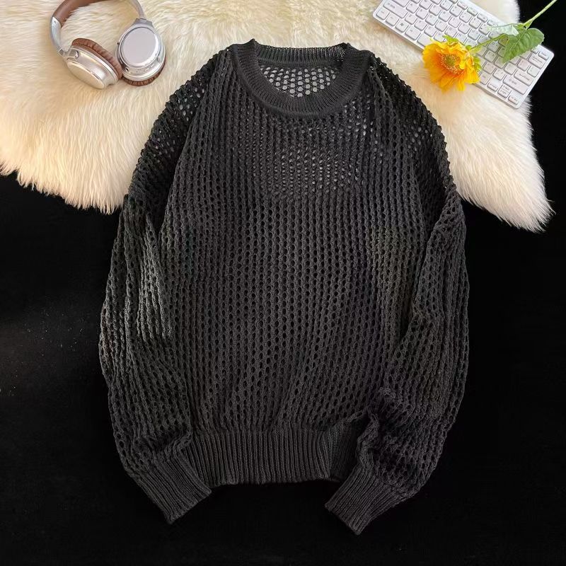 Hearujoy Hollow Hole Men Women knitted Tshirts High Street Fashion Loose Long Sleeved Top Autumn Sexy Mesh Knit Sweater Pullover Unisex