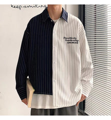 Hearujoy Fashion Men Irregular Patchwork Striped Shirt Loose Long Sleeve Tops Spring Autumn Trend Streetwear Handsome Youth Shirts Male