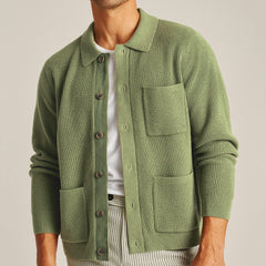 Hearujoy Multi Pocket High-density Knitted Shirt For Men Casual Solid Color Long Sleeve Knit Jackets Autumn Fashion Vintage Sweaters