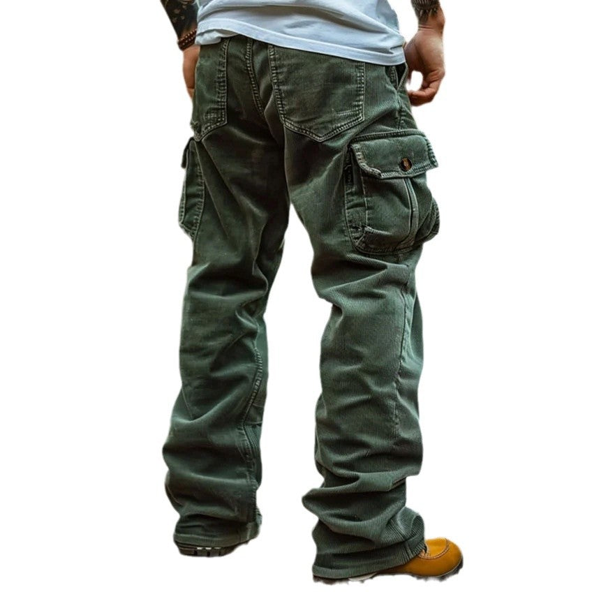 Hearujoy American Vintage Corduroy Pants For Men Foot Elastic Windproof Design Big Pocket Cargo Pant  Autumn Winter Casual Loose Trousers