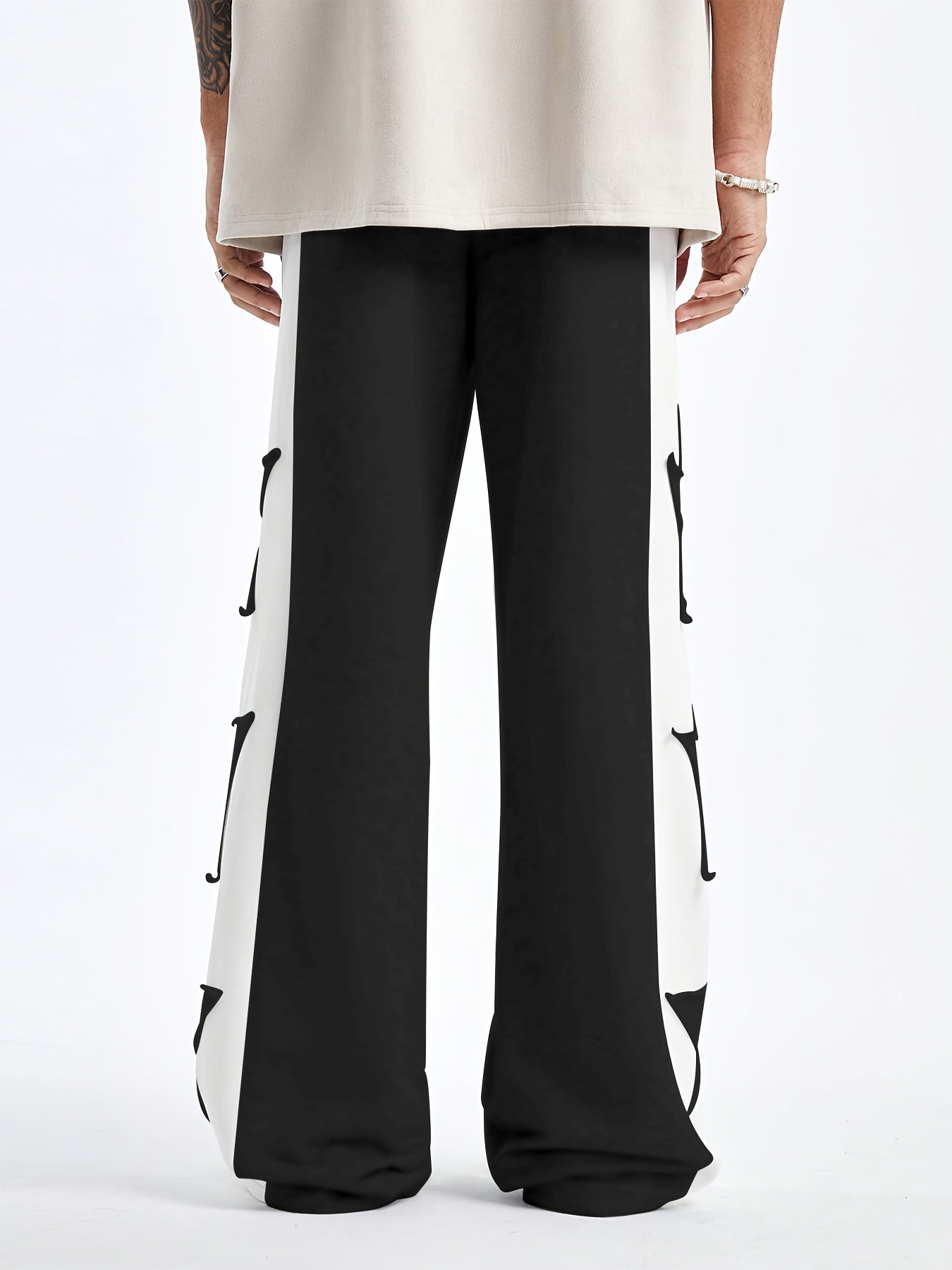 Hearujoy Star Pattern Contrast Trousers, High Street Style Casual Loose Sports Pants with Stitching Detail, Machine Washable Polyester, Daily, Polyester