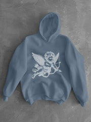 Hearujoy Men's Casual Cupid Angel Print Hoodie - Soft Polyester, Loose Fit, Long Sleeve with Kangaroo Pocket - Ideal for Valentine's Day & Casual Attire, Hoodies for Guys