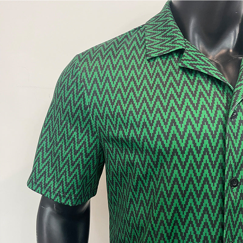 Hearujoy Vintage Diagonal Stripe Print Shirts For Men Fashion Casual Loose Cardigan Tops Summer New  Blouse Shirt Male Streetwear
