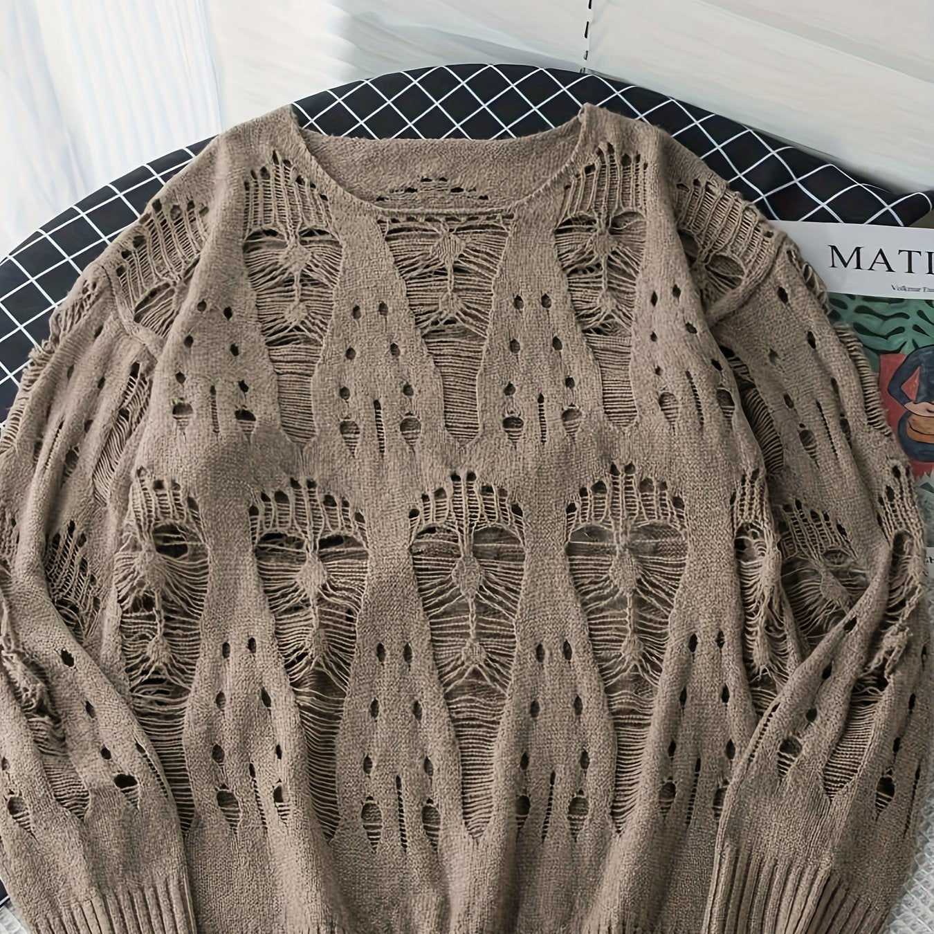 Hearujoy Semi-Transparent Mesh Autumn Sweater - Men's Casual Fashion Turtleneck - Solid Color Hollow Knitted
