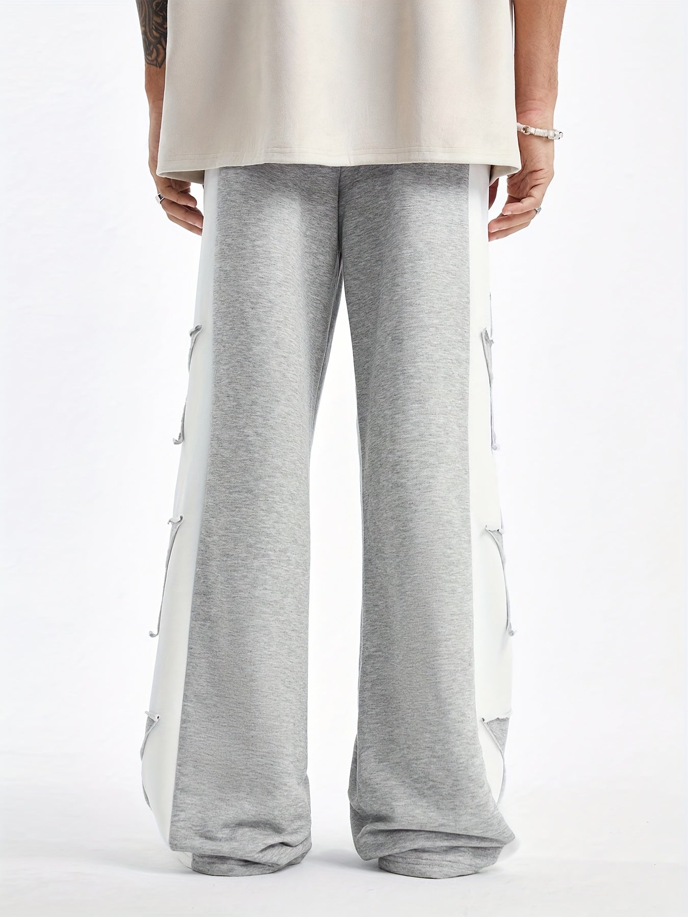 Hearujoy Star Pattern Contrast Trousers, High Street Style Casual Loose Sports Pants with Stitching Detail, Machine Washable Polyester, Daily, Polyester