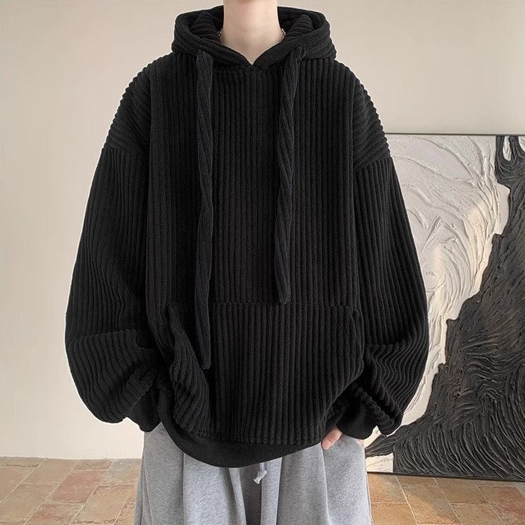 Hearujoy Big Drawstring Corduroy Hoodie For Men Autumn And Winter with Plush Thickened Loose hooded sweatshirt Fashion Vintage Tops Coat