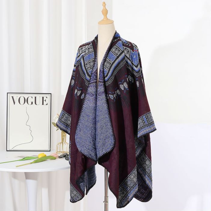 Hearujoy Ethnic Style Slit Thick Shawl Men Travel Photography Warm Scarf Vintage Poncho Fashion Cape Outwear Cloak Streetwear Unisex