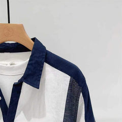 Hearujoy Fashion Patchwork Cotton Linen Shirts For Men Half sleeve Turn-down Collar Loose Tops Summer Vintage Casual Shirt Streetwear