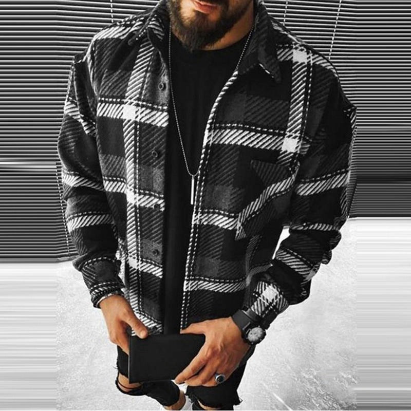 Hearujoy Vintage Men Plaid Shirt Oversize Fashion Loose Long sleeved Cardigan  Tops Spring Autumn Casual Shirts Streetwear For Mens