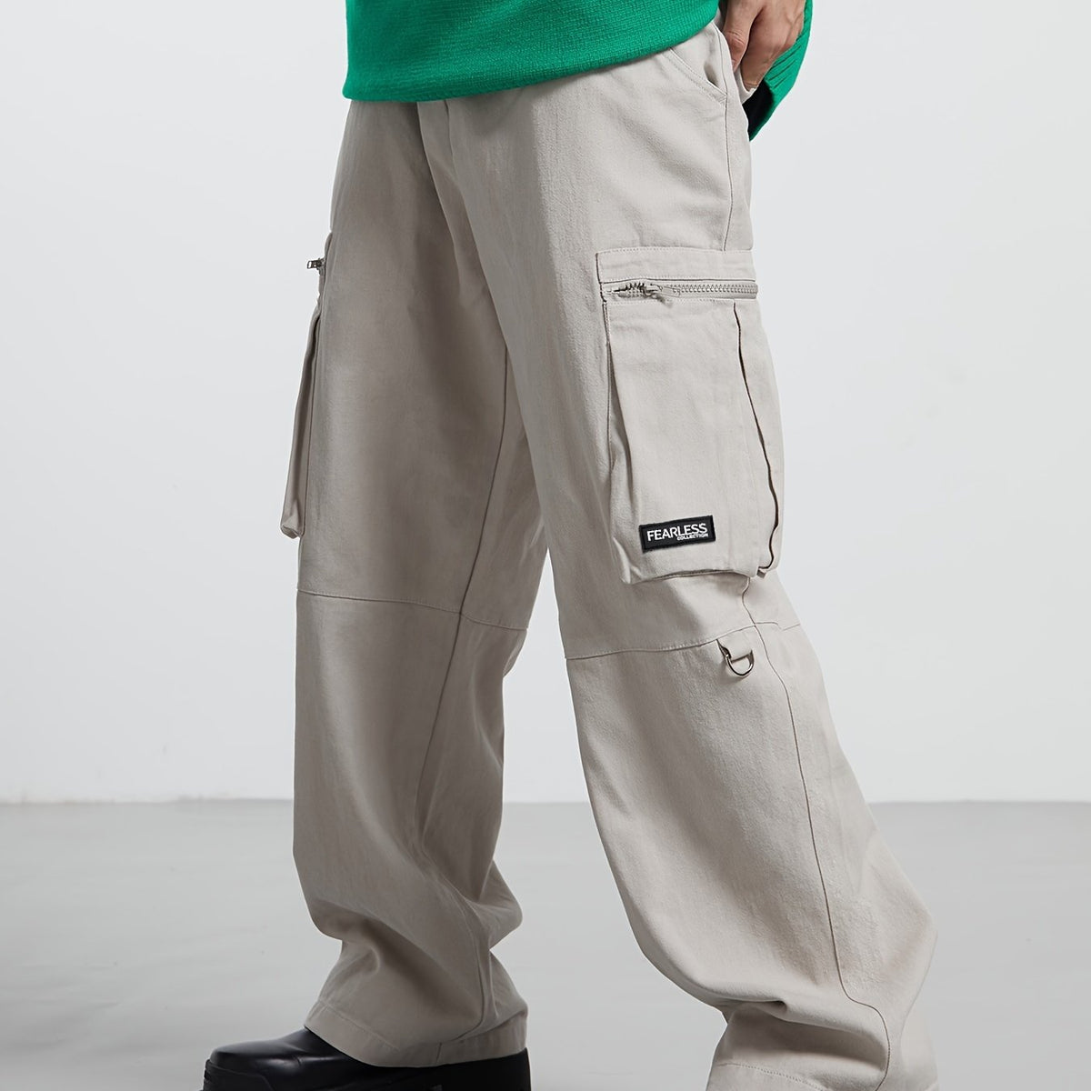 Hearujoy [1pc Men'S Loose-Fit Cargo Pants] Men'S Loose-Fit Cargo Pants, Polyester Solid Color Street Style, Regular Length, Non-Stretch Woven Fabric, with Multiple Pockets for All-Season Casual Wear