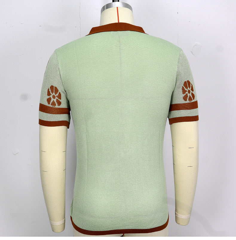 Hearujoy 2025 New Mens Jacquard knitting Polo Shirts High Quality Luxury Knitwear Summer Fashion Short Sleeve Lapel Button Cardigan