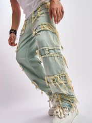 Hearujoy Solid Cotton Blend Frayed Wide Leg Jeans - Men's Stylish Street Style Bottoms