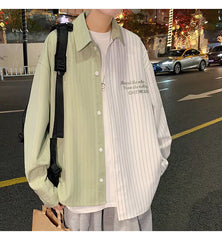 Hearujoy Fashion Men Irregular Patchwork Striped Shirt Loose Long Sleeve Tops Spring Autumn Trend Streetwear Handsome Youth Shirts Male