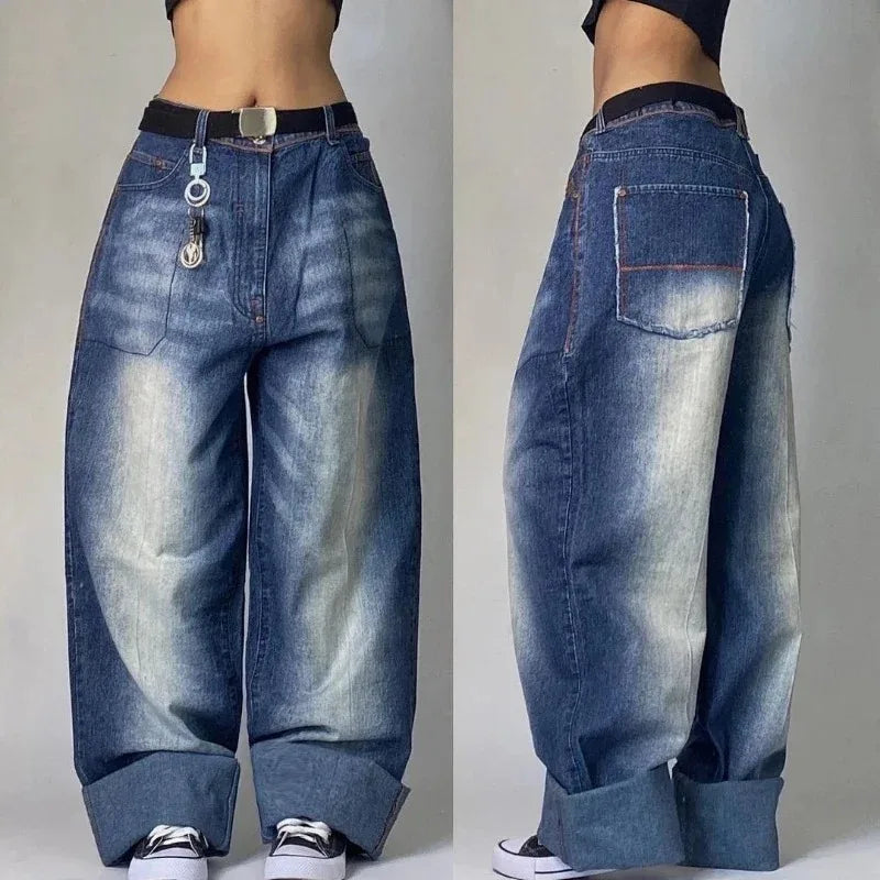 Hearujoy  90s Streetwear 2024 American New Fashion Letter Print Baggy Jeans Female Y2K High Street Harajuku Gothic High Waist Wide Leg Wide Trousers