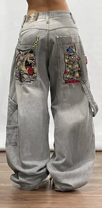 Hearujoy  Y2K Fashion American Baggy Jeans Oversized Pattern Printed High Waist Wide-leg Pants Harajuku Women Casual Slacks Streetwear
