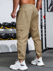 Hearujoy Men'S Casual Mid-Waist Polyester Sweatpants, Solid Color, Non-Stretch Fabric, Woven, Regular Fit with Pockets, Elastic Waist Drawstring Leg, 155g/m² - Versatile for Casual & Sports Use