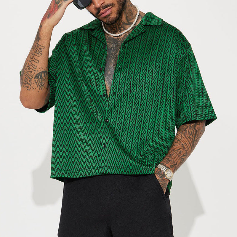 Hearujoy Vintage Diagonal Stripe Print Shirts For Men Fashion Casual Loose Cardigan Tops Summer New  Blouse Shirt Male Streetwear