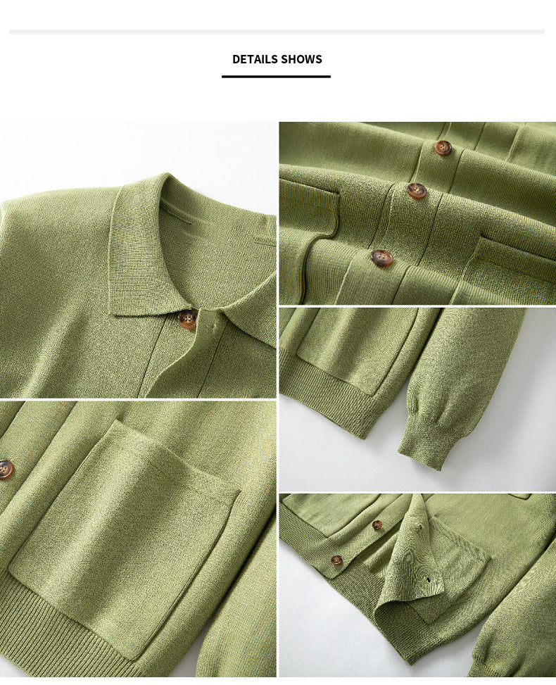 Hearujoy Multi Pocket High-density Knitted Shirt For Men Casual Solid Color Long Sleeve Knit Jackets Autumn Fashion Vintage Sweaters
