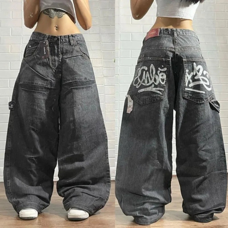 Hearujoy  90s Streetwear 2024 American New Fashion Letter Print Baggy Jeans Female Y2K High Street Harajuku Gothic High Waist Wide Leg Wide Trousers