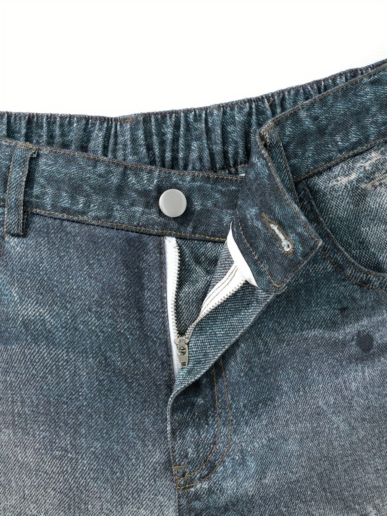 Hearujoy Men's Fashion Distressed Print Jeans - Loose Fit, Mid Waist, Polyester Non-Stretch Fabric, with Pockets, Zipper Fly, for Daily Casual Wear