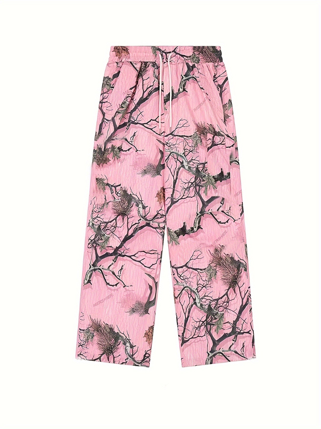 Hearujoy Men's Street Style Plant Print Drawstring Joggers - Casual & Fashionable Loose-Fit Sweatpants, Machine Washable, for Autumn, Spring