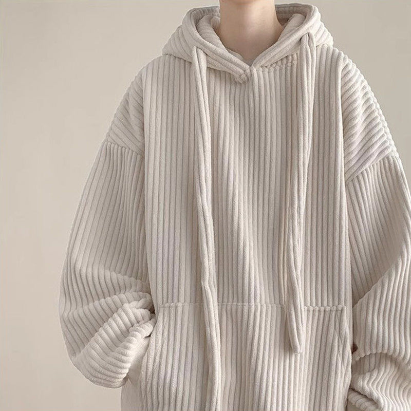 Hearujoy Big Drawstring Corduroy Hoodie For Men Autumn And Winter with Plush Thickened Loose hooded sweatshirt Fashion Vintage Tops Coat