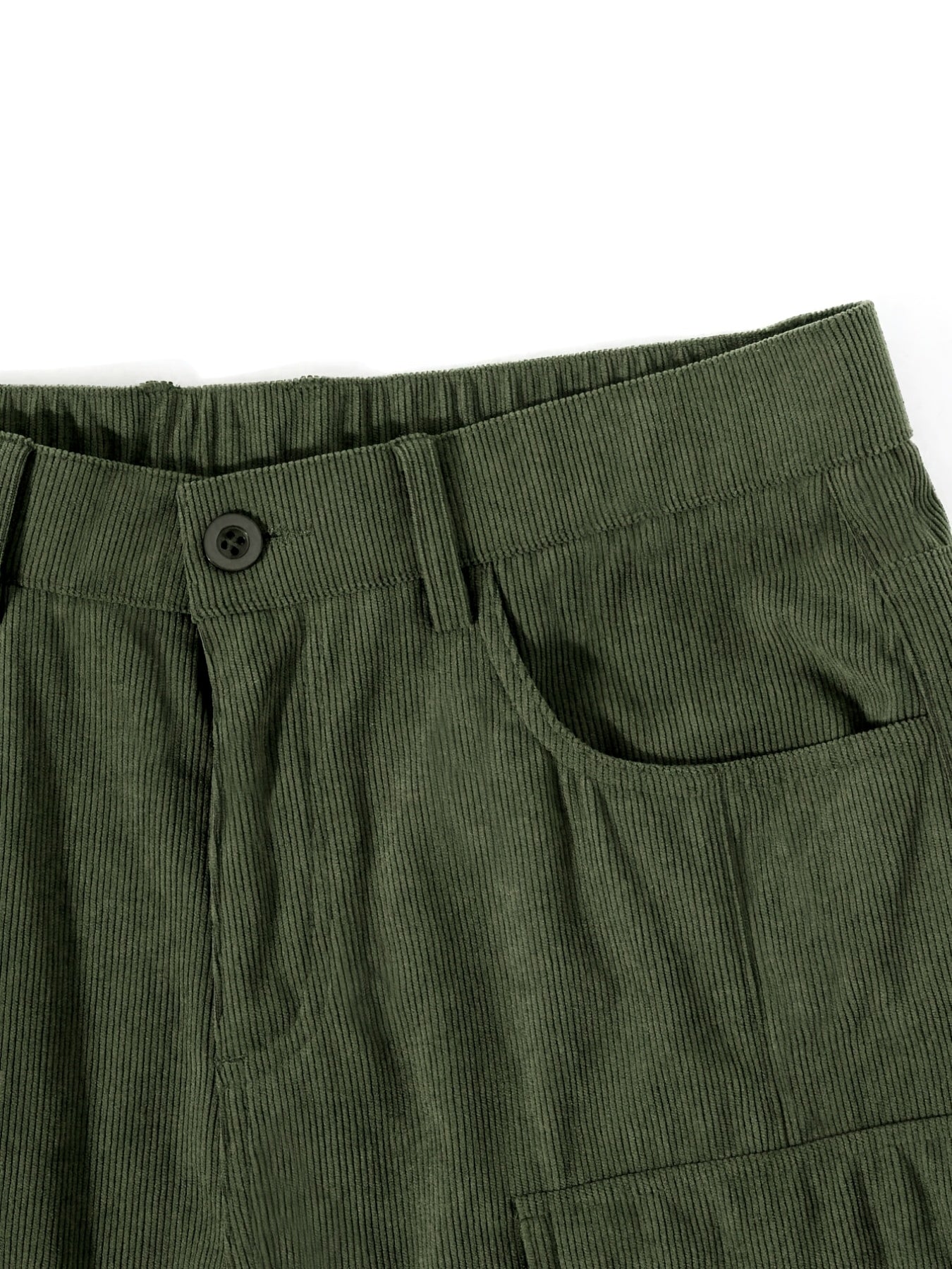 Hearujoy Men's Olive Green Corduroy Cargo Pants with Elastic Waist, Multiple Pockets & Zipper Details – Stylish Straight Leg Trousers for Casual Attire, Casual Streetwear|Street Style Pants|Durable Fabric