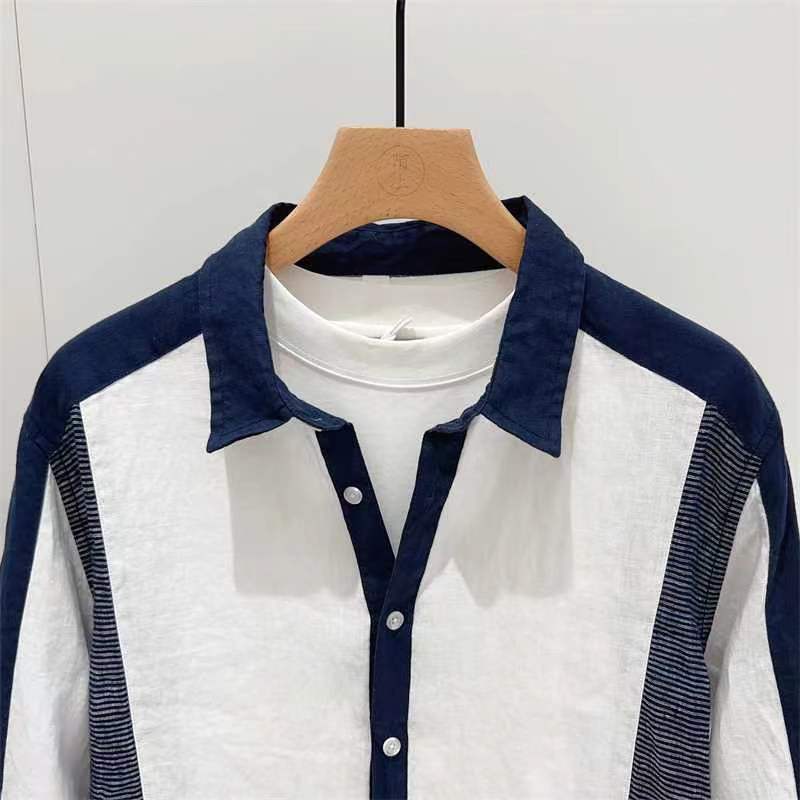 Hearujoy Fashion Patchwork Cotton Linen Shirts For Men Half sleeve Turn-down Collar Loose Tops Summer Vintage Casual Shirt Streetwear