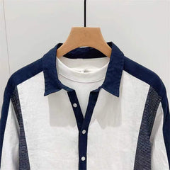 Hearujoy Fashion Patchwork Cotton Linen Shirts For Men Half sleeve Turn-down Collar Loose Tops Summer Vintage Casual Shirt Streetwear