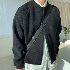 Hearujoy Vintage Solid Color Knitted Cardigan For Men Autumn Round Neck Loose Sweater Fashion Japanese Retro Style Knit Jacket Coat