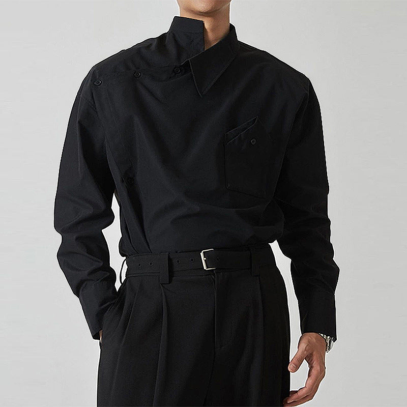 Hearujoy Irregular Design Buckle Lapel shirt For Men Vintage French Style Long Sleeve Loose Top Spring Autumn Fashion Show Chic Shirts