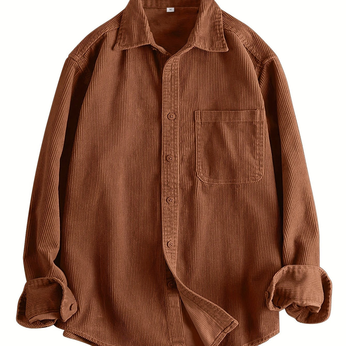 HEARUJOY  -  Men's Casual Corduroy Long Sleeve Shirt - Solid Color, Button Detail, Single Breasted, Loose Fit - Polyester 100%, Non-Stretch Fabric, 270gsm, Acetate Lining, Lapel Collar, Woven Placket, Weeke