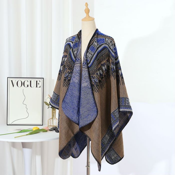Hearujoy Ethnic Style Slit Thick Shawl Men Travel Photography Warm Scarf Vintage Poncho Fashion Cape Outwear Cloak Streetwear Unisex